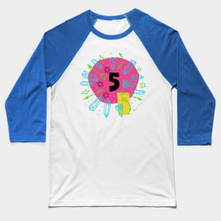 Abstract Celestial Crystals Stars Candy Colors Number Five Baseball T-Shirt